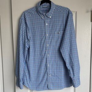 Vineyard Vines On the Go Blue and White Plaid Men's Shirt